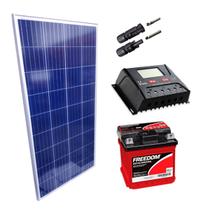 Kit Placa Solar 155w Controlador 30a Lcd Bateria 70ah - Monocristalino
