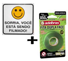 Kit Placa Sorria Você Está Sendo Filmado + Fita Dupla Face