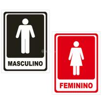 Kit Placas Banheiro Masculino e Feminino 20x15cm em PVC com Adesivo Uso Interno/Externo BOM7520
