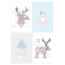 Kit Placas Decoração Minimalista Alce Cinza e Rosa 20x30cm Kit Placas Decoração Minimalista Alce Cinza e Rosa 20x30cm