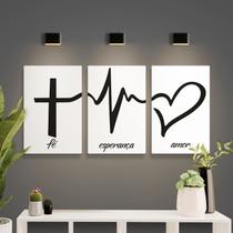Kit Placas Decorativas 3 Peças 19,0 X 28,5 cm - Fé Esperança Amor