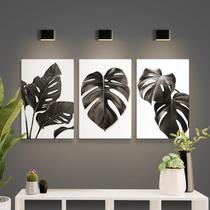 Kit Placas Decorativas 3 Peças 19,0 X 28,5 cm - Folhas Preto e Branco