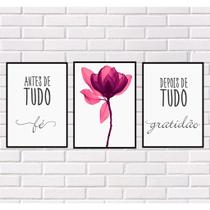 Kit Placas decorativas - Antes de tudo fé, depois de tudo gratidão flor rosa Kit Placas decorativas - Antes de tudo fé, depois de tudo gratidão flor rosa