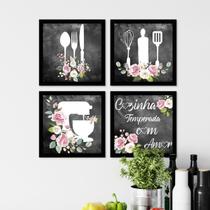 Kit Placas Decorativas Cozinha Com Amor Moldura Preta