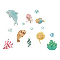 Kit Placas Decorativas para Quarto Infantil Tema Oceano Animais Marinhos - 14 Peças