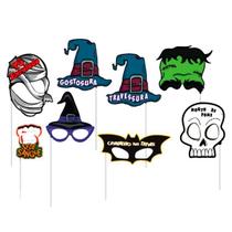 Kit Placas Divertidas Máscaras Halloween Cartonado - 08 unid Kit Placas Divertidas Máscaras Halloween Cartonado - 08 unid