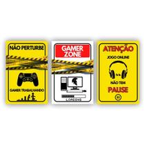 Kit Placas Quadros 3 Pçs 60X40 Gamer Zone Não Perturbe