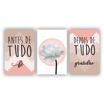 Kit Placas Quadros 3 Pçs 60X40 Religião Antes De Tudo Rose