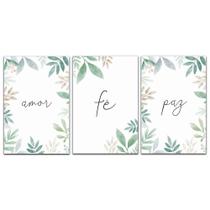 Kit Placas Quadros 3 Peças Mdf 20x30 Amor Fé e Paz