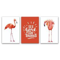 Kit Placas Quadros Decorativos 3 Pçs 20x30 Amor De Flamingos - ARTE NA ARTE