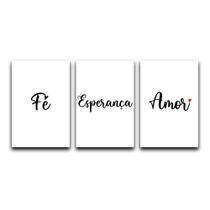 Kit Placas Quadros Decorativos 3 pçs 20x30 Fé Esperança Amor