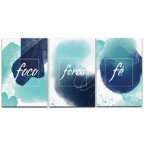 Kit Placas Quadros Decorativos 3 pçs 20x30 foco, força e fé