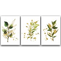 Kit Placas Quadros Decorativos 3 pçs 20x30 Folhas Douradas Kit Placas Quadros Decorativos 3 pçs 20x30 Folhas Douradas