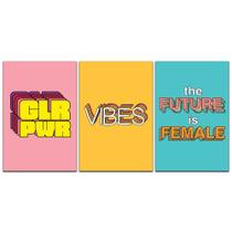 Kit Placas Quadros Decorativos 3 pçs 20x30 Girl Power