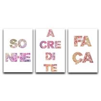 Kit Placas Quadros Decorativos 3 pçs 20x30 sonhe acredite