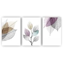 Kit Placas Quadros Decorativos 3 Pçs 60X40 Floral Folhas Gal