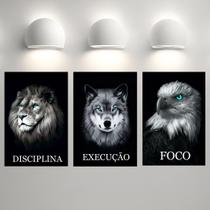Kit Placas Quadros Decorativos 3 pçs MDF 20x30 Foco, Disciplina, Execução