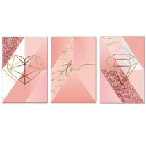 Kit Placas Quadros Decorativos 3 pçs MDF 30x45 Formas Rosa