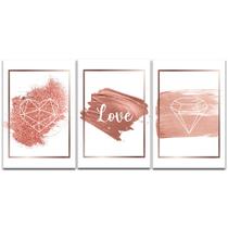 Kit Placas Quadros Decorativos 3 peças 20x30 Tintas Rosa