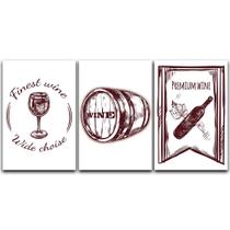 Kit Placas Quadros Decorativos 3 peças 20x30 Vinhos