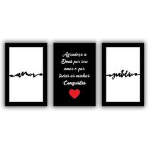 Kit Placas Quadros Decorativos 3pçs 20x30 Deus Amor Gratidão