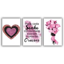 Kit Placas Quadros Decorativos 3Pçs 20X30 Sonho E Oração - ARTE NA ARTE
