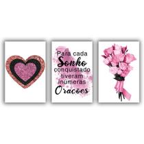 Kit Placas Quadros Decorativos 3pçs 20x30 Sonho e Oração Kit Placas Quadros Decorativos 3pçs 20x30 Sonho e Oração