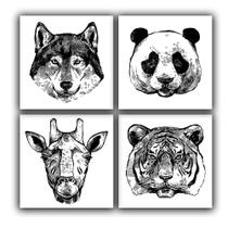 Kit Placas Quadros Decorativos 4 peças 25x25 Animais