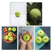 Kit Placas Quadros Decorativos 5 pçs MDF 20x30 Maçãs Verdes - SHD Soleil Home Decor