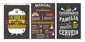 Kit Placas Quadros Decorativos Churrasco 3 Pçs Mdf 20x30