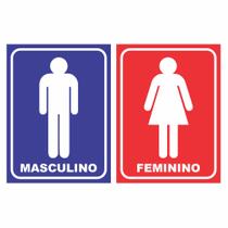 Kit Placas Sinalizadoras P/ Banheiro Masculino Feminino PVC COR:FUNDO COLORIDO - Fixa Personalizados