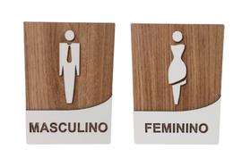 Kit Placas Sinalizadoras Para Banheiro Masculino Feminino Mdf