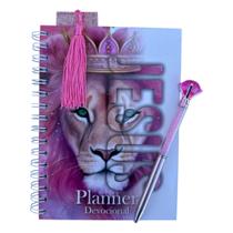 Kit Planner agenda Devocional Jesus pink + marca páginas glitter + caneta