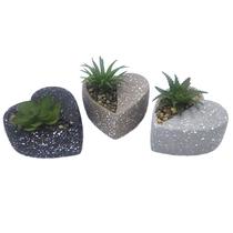 Kit Planta Artificial Suculenta Decorativa Vaso Flor Coração decoração decorativas vasinho falsa flor - 2109018