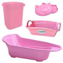 Kit plastibaby 4 peças banheira do bebê 20 litros lixeira 4,5l organizador e saboneteira