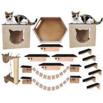 KIT Play para gatos com arranhador gatificaçao de parede 16 Pçs