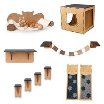 Kit Playground 10 Peças Para Gato Nicho Ponte Arranhador Em Mdf