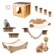 Kit Playground 11 Peças Gato Prateleira Rede Cama em Mdf
