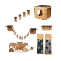 Kit Playground 11 Peças Para Gato Nicho Ponte Arranhador Anti Stress Mdf