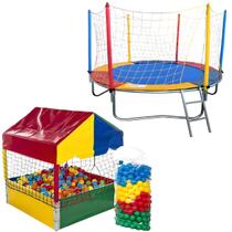 Kit Playground Cama Elástica Pula Pula 2,30m Piscina de Bolinhas Quadrada 1,00m 500 Bolinhas