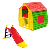 Kit Playground Casinha Infantil Colorida em Plastico + Escorregador Bel