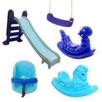 Kit Playground Completo Escorregador Médio, Nhoca, Cavalo, Balanço BB e Prancha