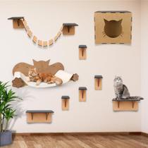 Kit Playground De Gato 9 Pcs Nicho Ponte Prateleira Degrau - BOX FAN