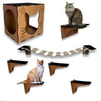 Kit Playground Mdf Cru 7 Peças Para Gatos Nicho Ponte