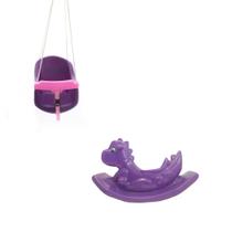 Kit Playground Para Crianças Feliz - Gangorra Dino Roxa + Balança Roxa - Infantil Kids Kit Playground Para Crianças Feliz - Gangorra Dino Roxa + Balança Roxa - Infantil Kids