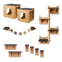 Kit Playground para Gato 10 pçs Parquinho Gatos Ponte Nichos Prateleiras Mdf 4mm Escalador Diversao Kit Playground para Gato 10 pçs Parquinho Gatos Ponte Nichos Prateleiras Mdf 4mm Escalador Diversao