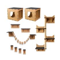 Kit Playground para Gato 10 pçs Parquinho Gatos Ponte Nichos Prateleiras Mdf 4mm Escalador Diversao