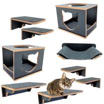 Kit Playground para Gato 9pçs 2 Nichos 2 Degraus G 2 Degraus M, 2 Degraus P, 1 Rede