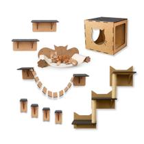 Kit Playground para Gatos 10 pçs com Toca Escada Nicho Ponte Arranhador Escalador Gato Poleiro
