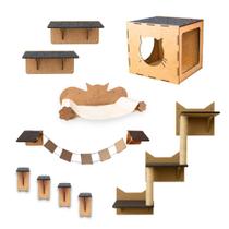 Kit Playground para Gatos 10 pçs com Toca Escada Nicho Ponte Arranhador Escalador Gato Poleiro Kit Playground para Gatos 10 pçs com Toca Escada Nicho Ponte Arranhador Escalador Gato Poleiro